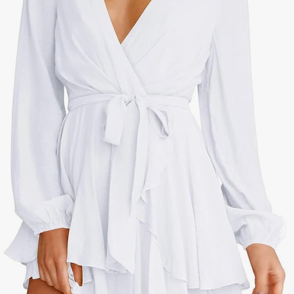 White Long Sleeve Mini Dress